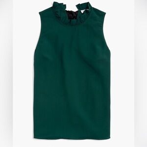 J Crew Blouse Pine Green Sleeveless Ruffle Black Bow Tie Closure NWT Small